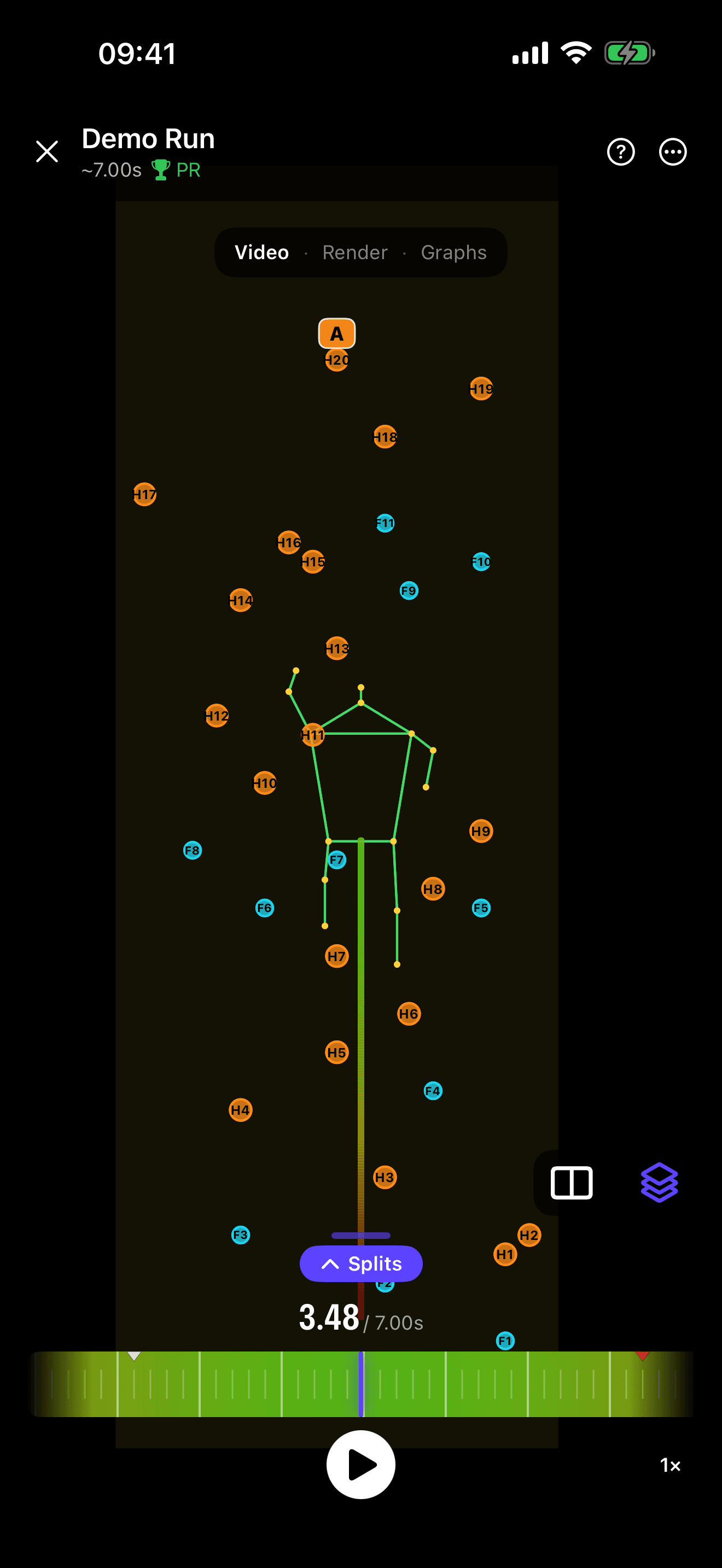 Speed-climbing run with AI skeletal overlay